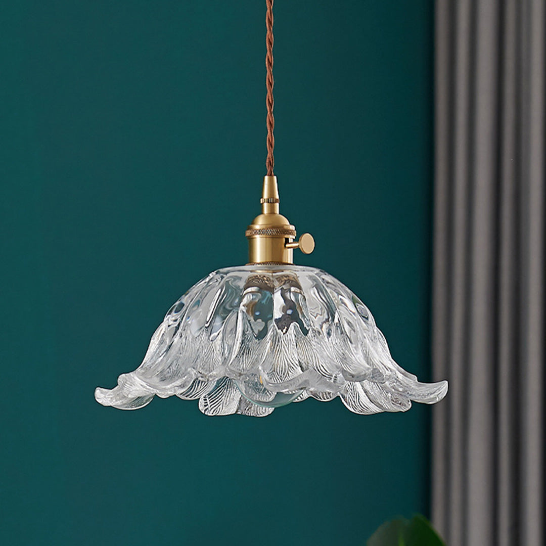 Lavisa - Japanese Floral Glass Pendant Light Brass Ceiling Fixture