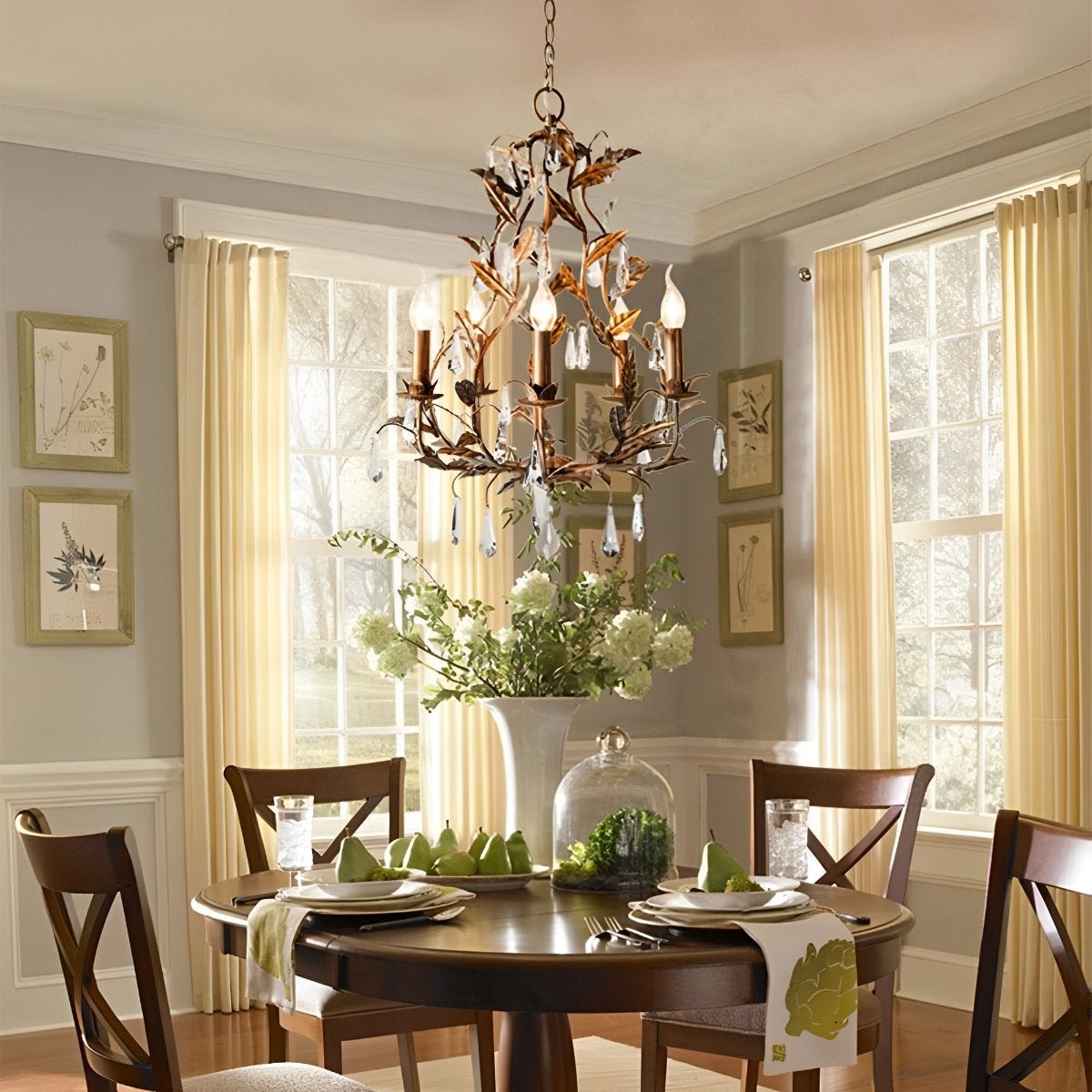 Lavisa - Gold Vintage Leaf Branch Crystal Chandelier Hanging Light