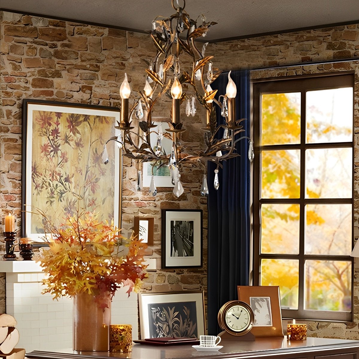 Lavisa - Gold Vintage Leaf Branch Crystal Chandelier Hanging Light