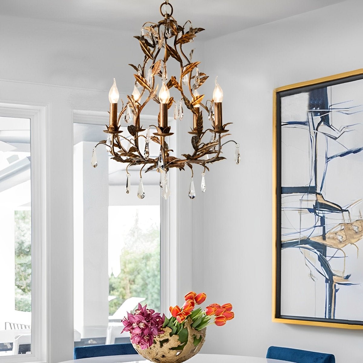 Lavisa - Gold Vintage Leaf Branch Crystal Chandelier Hanging Light