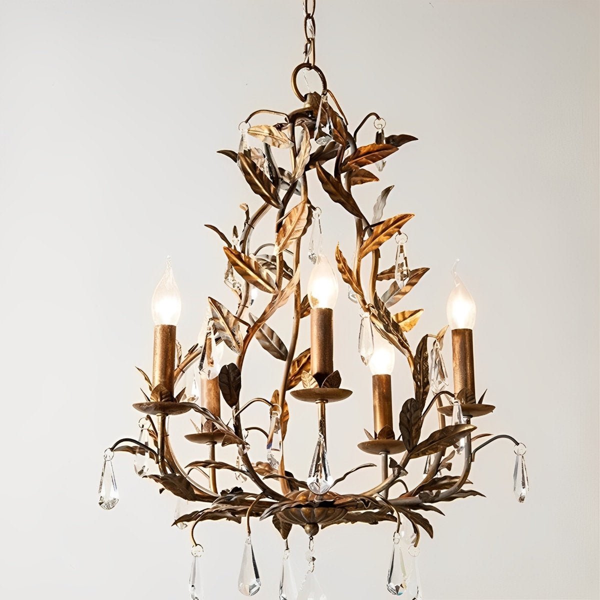 Lavisa - Gold Vintage Leaf Branch Crystal Chandelier Hanging Light