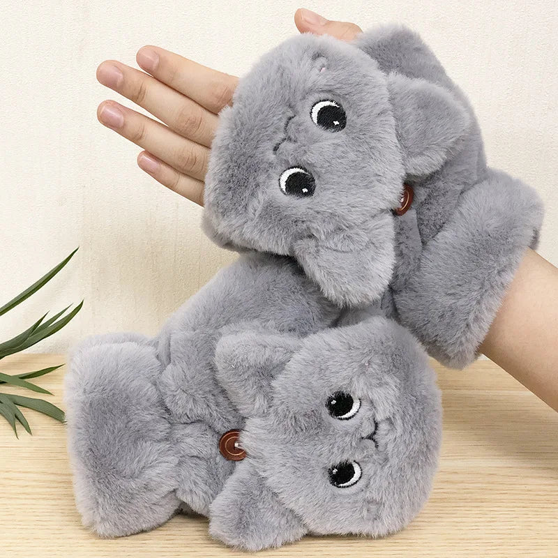Lavisa - Plush Animal Convertible Fingerless Gloves
