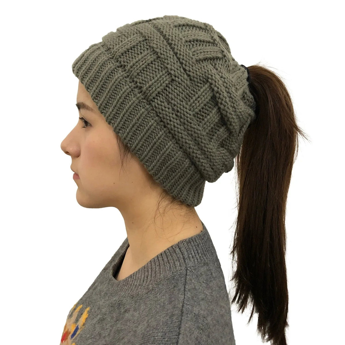 Lavisa - Women’s Cable Knit Ponytail Beanie Hat