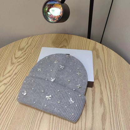 Lavisa - Pearl Accent Knit Beanie Winter Hat