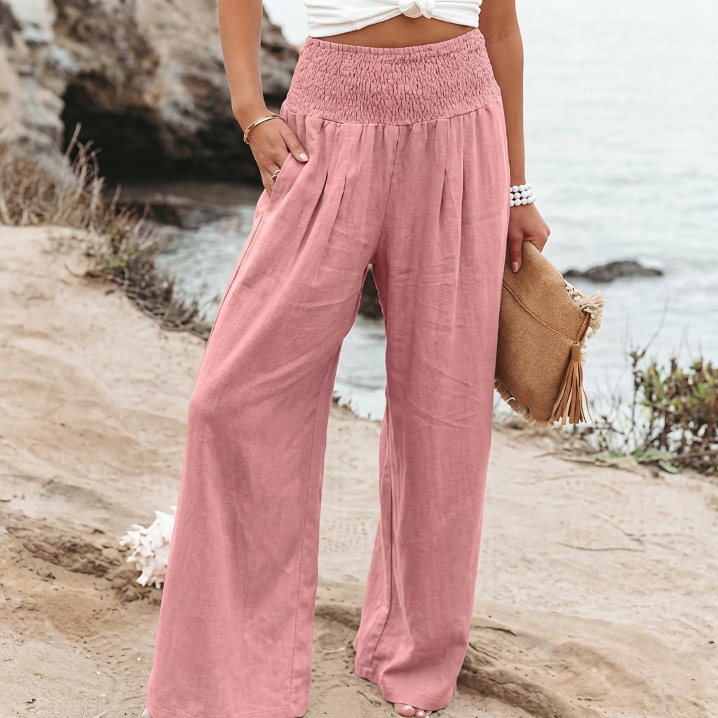 Lavisa - Women's High Rise Palazzo Pants - Elastic Waist Wide Leg Flowy Trousers
