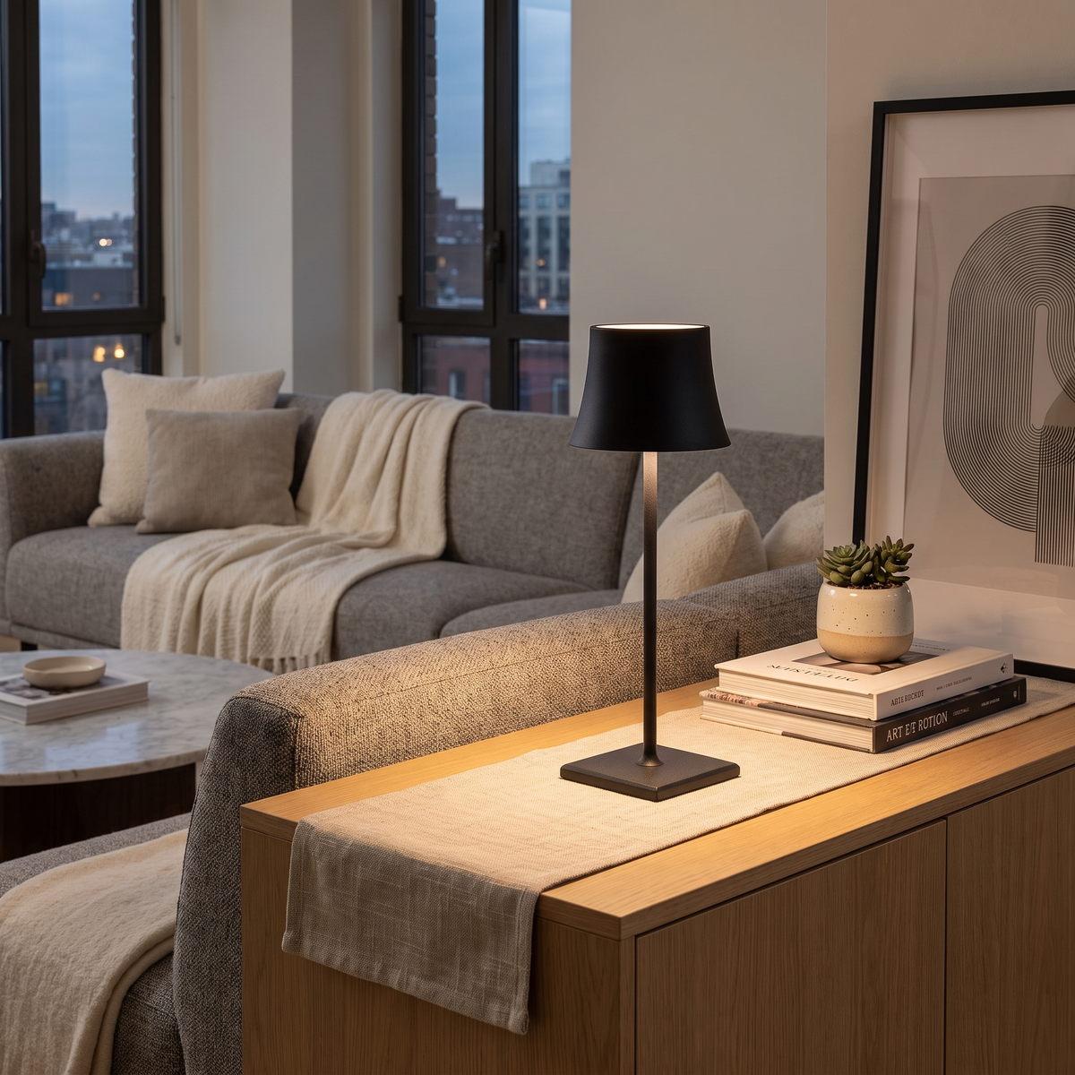 Lavisa - Tall Metal Touch Table Lamp with Rechargeable Battery
