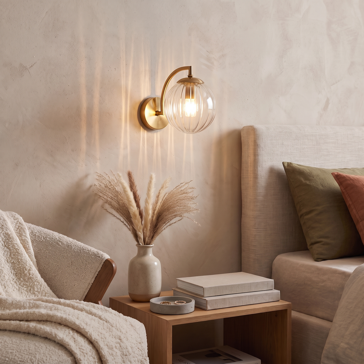 Lavisa - Curved Arm Ribbed Glass Ball Sconce