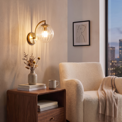 Lavisa - Curved Arm Ribbed Glass Ball Sconce