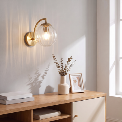 Lavisa - Curved Arm Ribbed Glass Ball Sconce