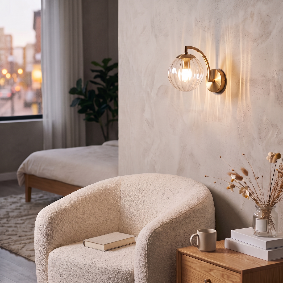 Lavisa - Curved Arm Ribbed Glass Ball Sconce