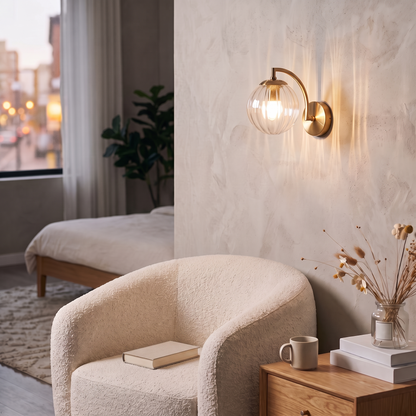 Lavisa - Curved Arm Ribbed Glass Ball Sconce
