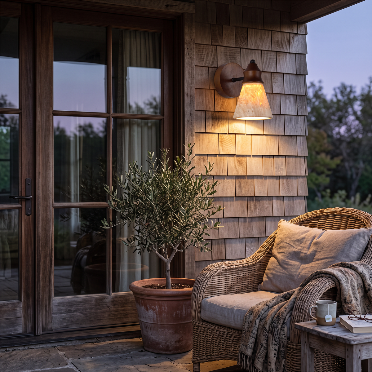 Lavisa - Travertine and Wood Wall Sconce Down Light