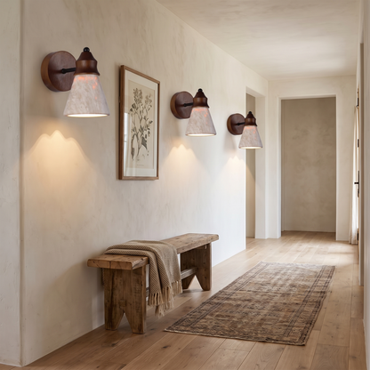 Lavisa - Travertine and Wood Wall Sconce Down Light