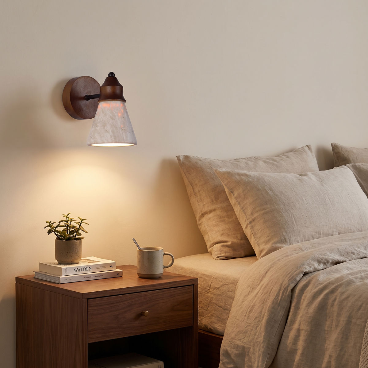 Lavisa - Travertine and Wood Wall Sconce Down Light