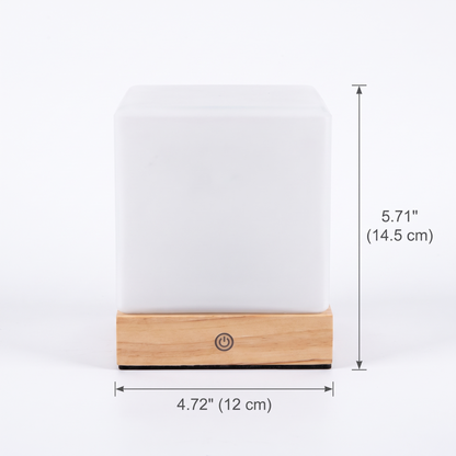 Square Wood Cube Cordless Table Lamp