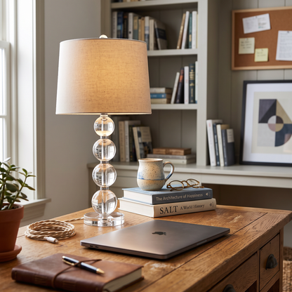 Crystal Ball Table Lamp with Fabric Drum Shade