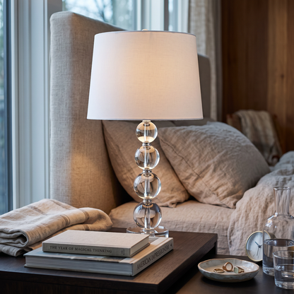 Lavisa - Crystal Ball Table Lamp with Fabric Drum Shade