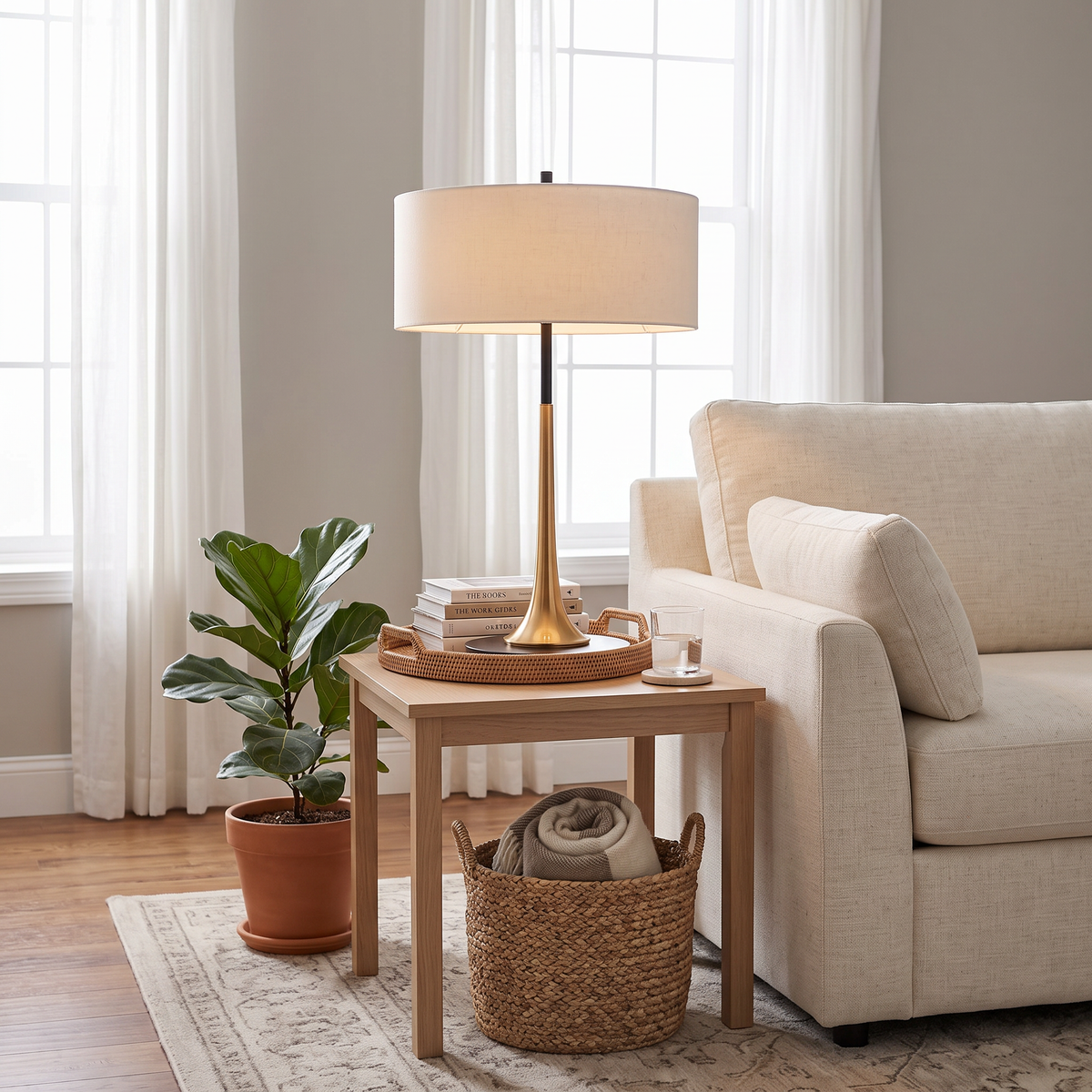 Bronze Teardrop Table Lamp with Fabric Shade