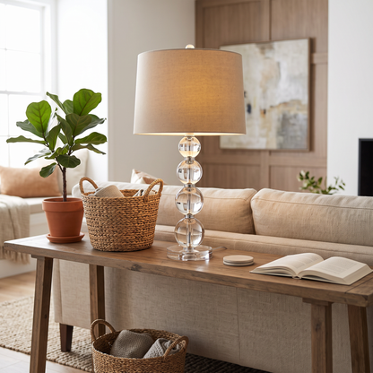 Crystal Ball Table Lamp with Fabric Drum Shade
