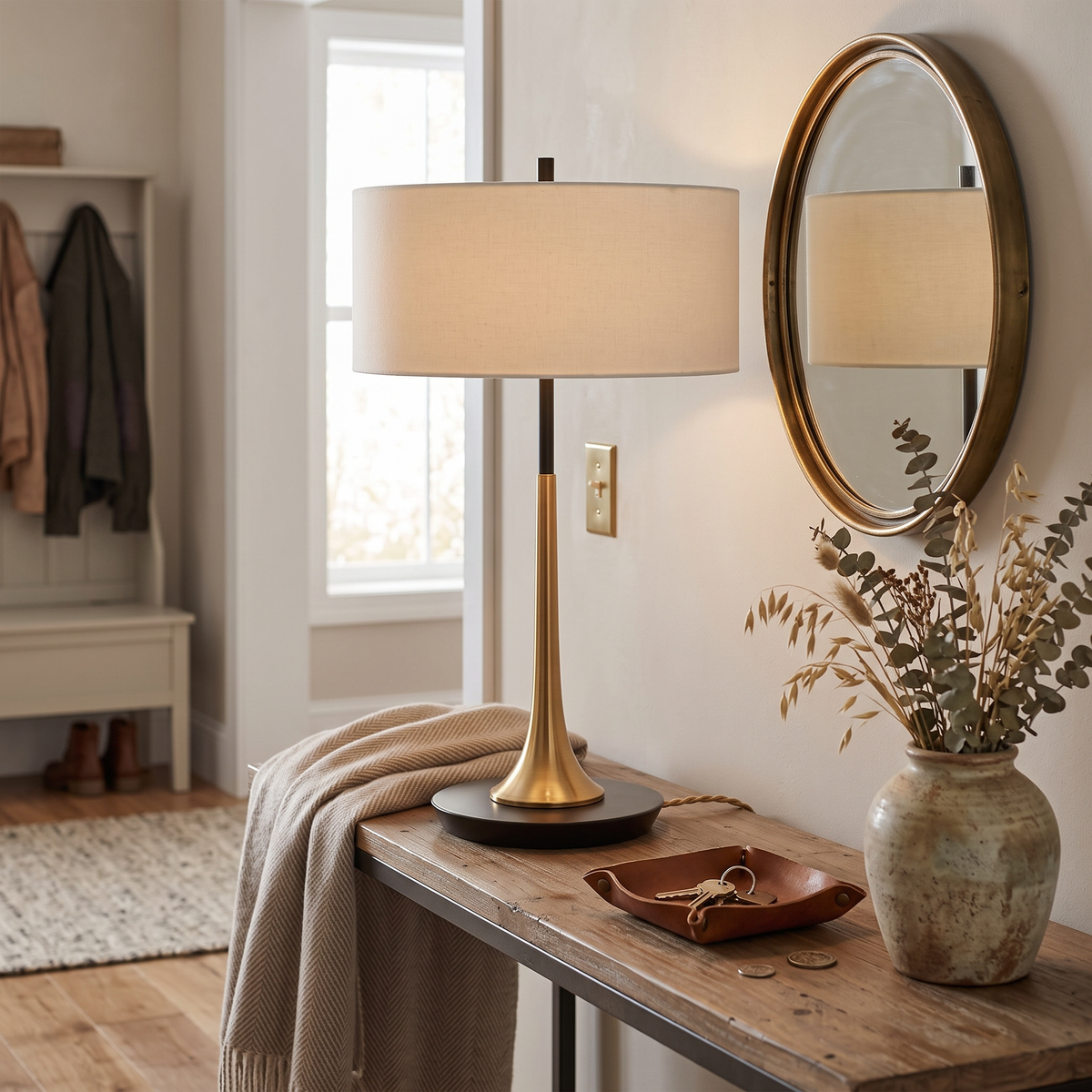 Bronze Teardrop Table Lamp with Fabric Shade