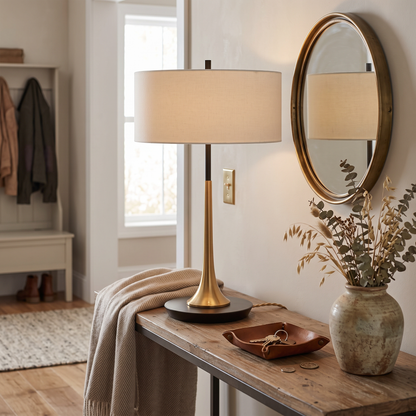 Bronze Teardrop Table Lamp with Fabric Shade