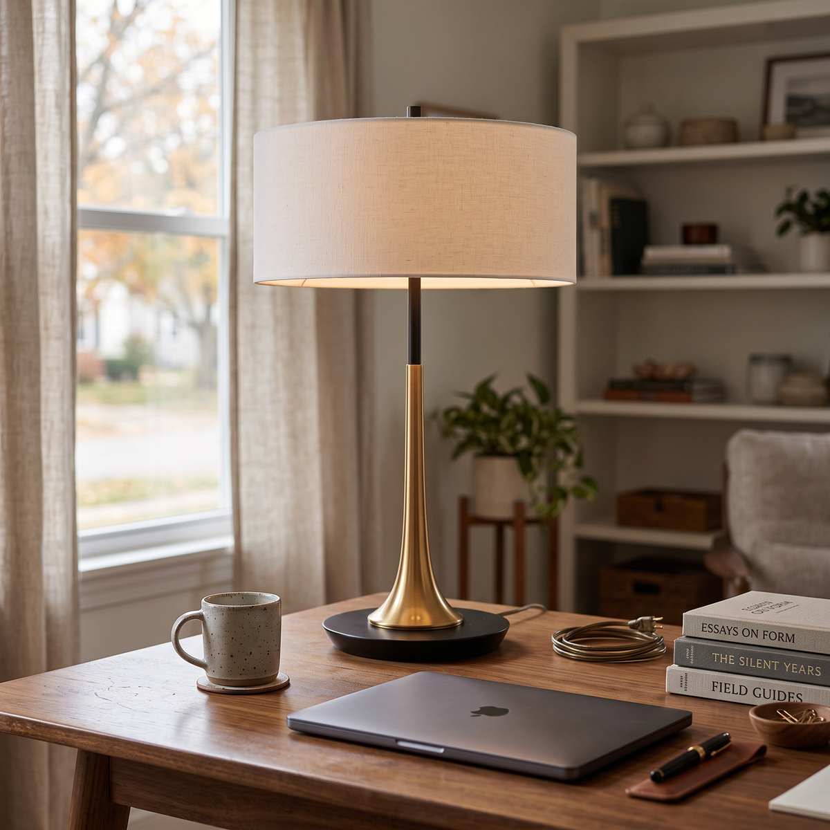 Bronze Teardrop Table Lamp with Fabric Shade