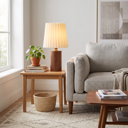 Lavisa - Wood Column Table Lamp with Pleated Shade