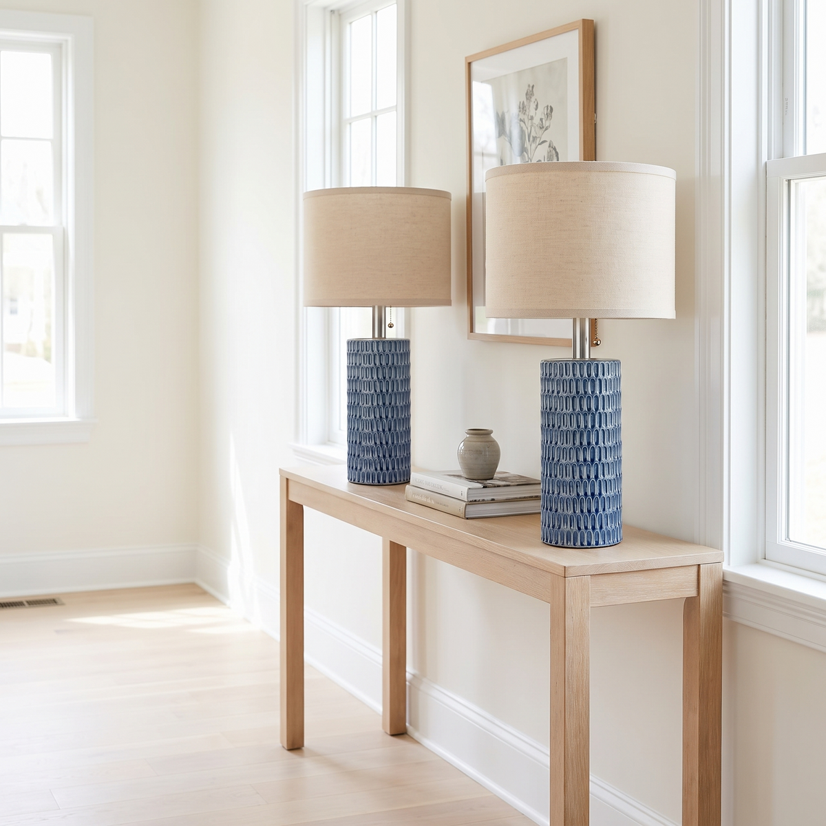 Lavisa - Blue Ceramic Beige Shade Table Lamp Set