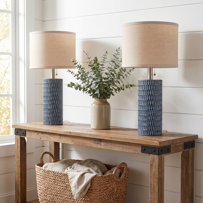 Lavisa - Blue Ceramic Beige Shade Table Lamp Set