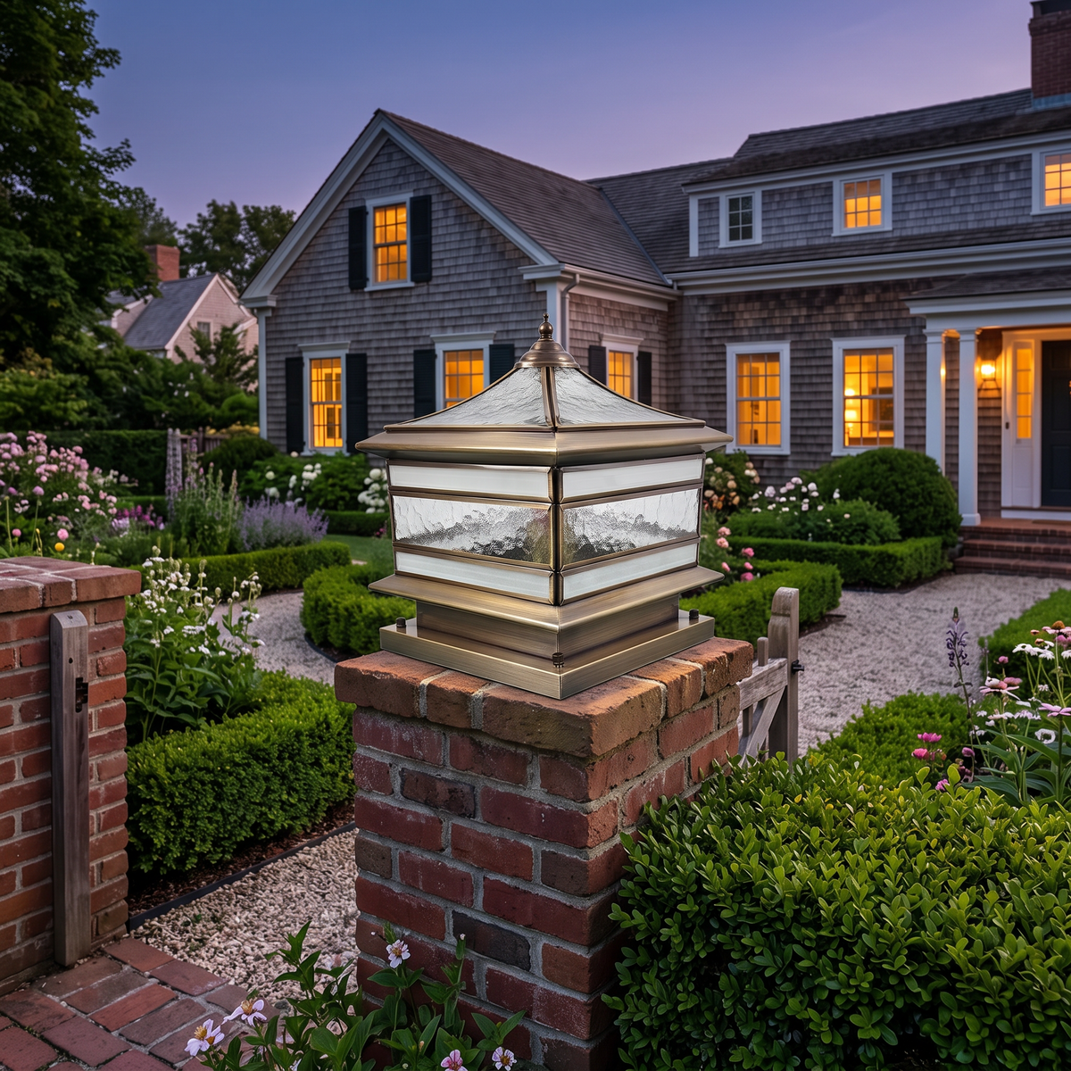 Lavisa - Solar Brass Pillar Light with Glass Shade