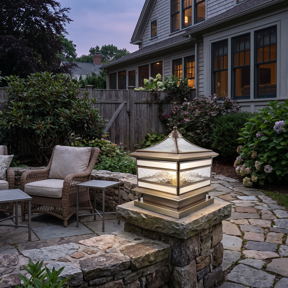 Lavisa - Solar Brass Pillar Light with Glass Shade