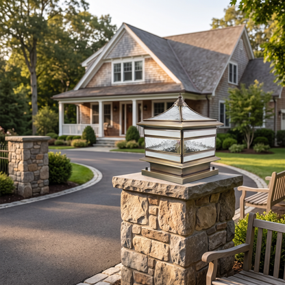 Lavisa - Solar Brass Pillar Light with Glass Shade