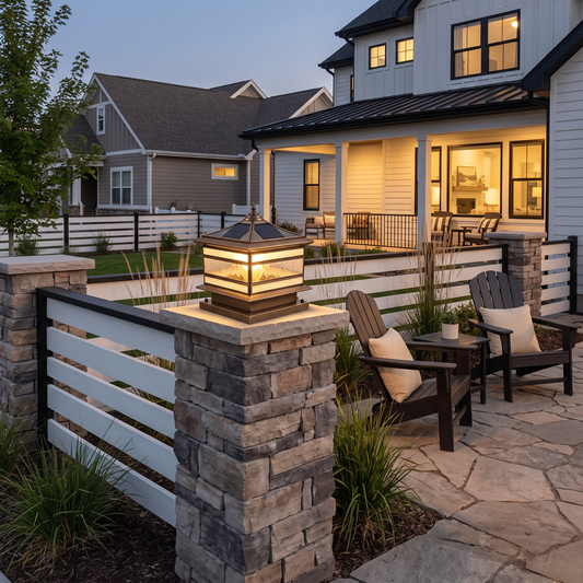Lavisa - Solar Brass Pillar Light with Glass Shade