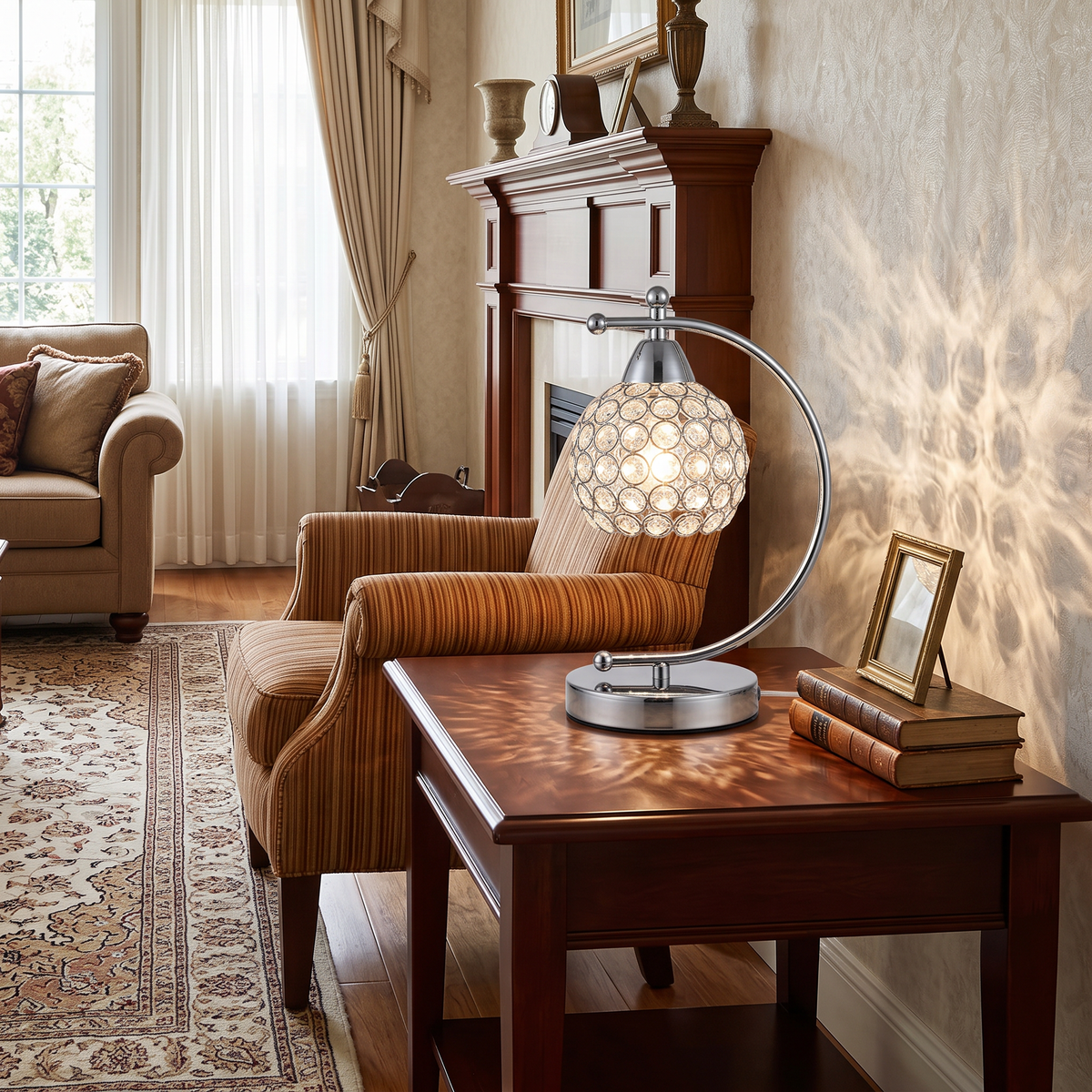 Lavisa - Crystal Table Lamp with Arched Arm and Inline Cord Switch