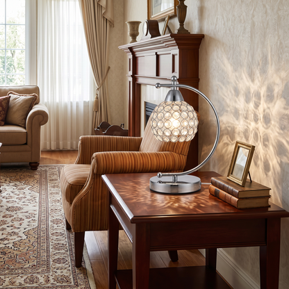 Lavisa - Crystal Table Lamp with Arched Arm and Inline Cord Switch