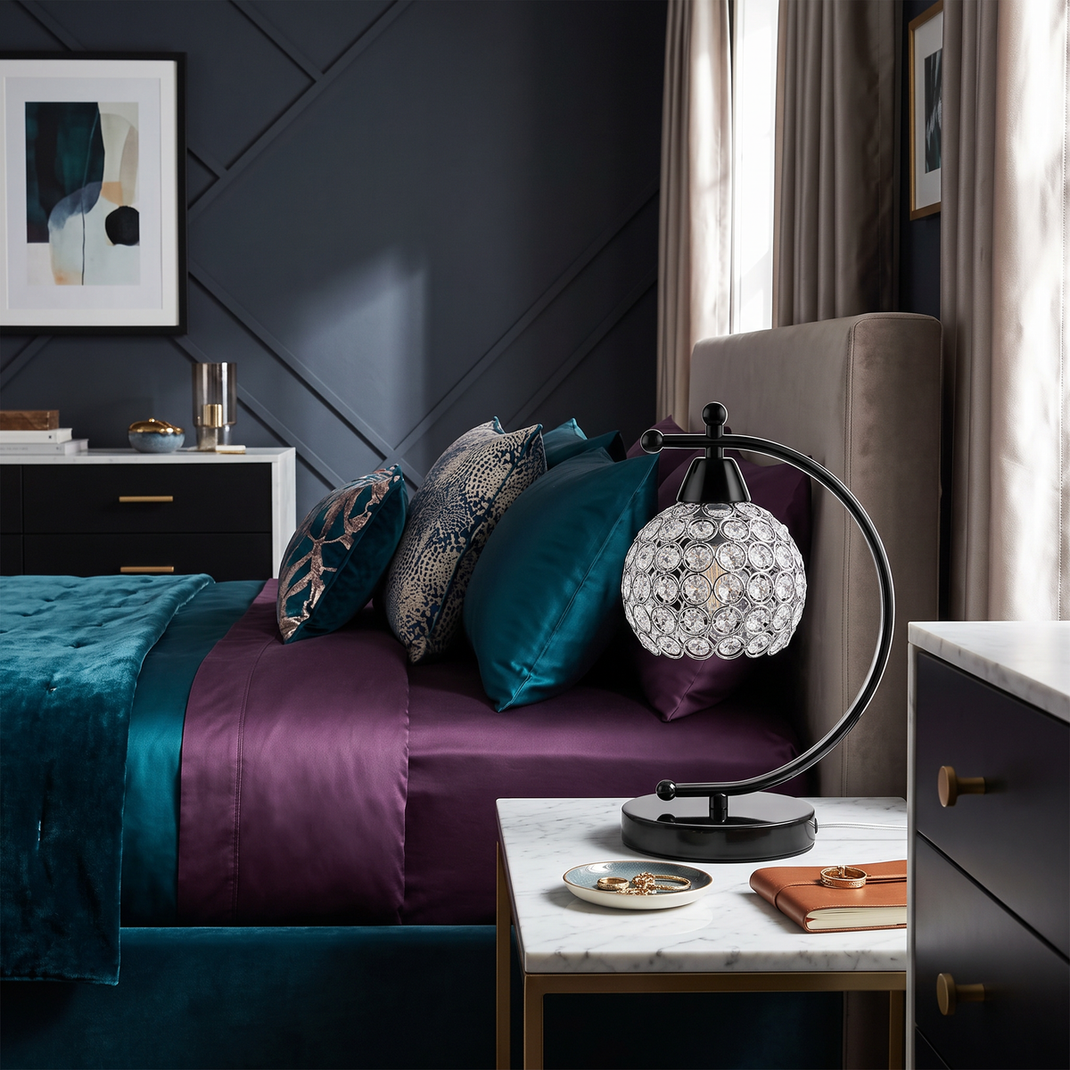 Lavisa - Crystal Table Lamp with Arched Arm and Inline Cord Switch