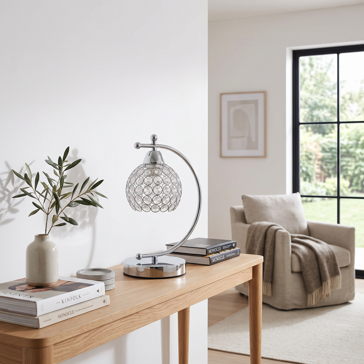Lavisa - Crystal Table Lamp with Arched Arm and Inline Cord Switch