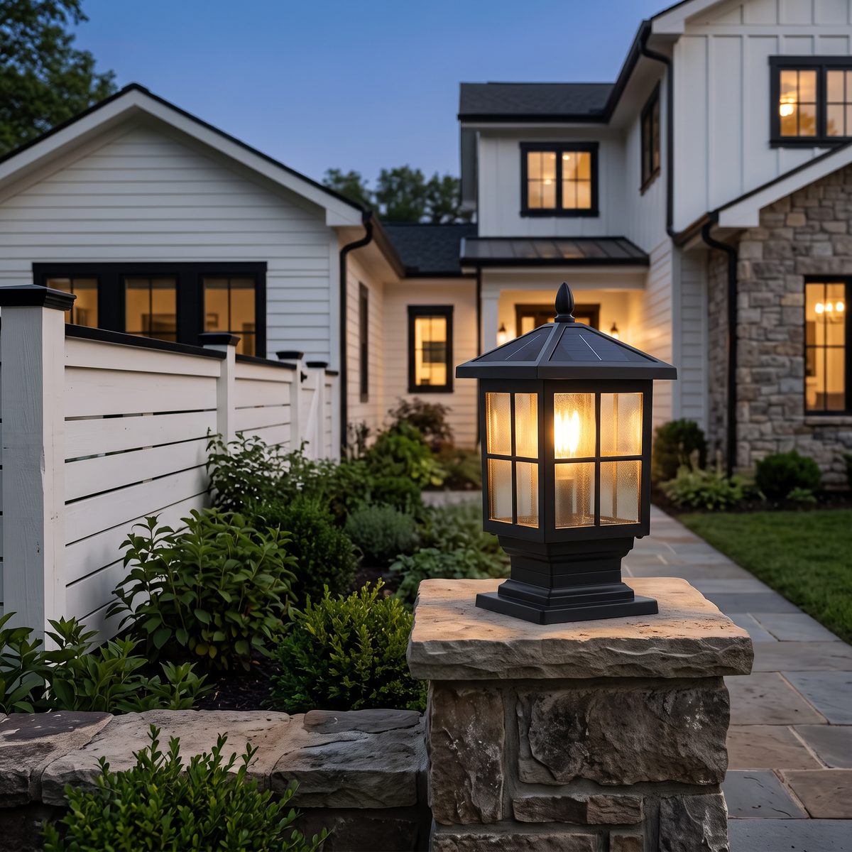 Lavisa - Dual Power Solar and Wired LED Pillar Light with Glass Shade