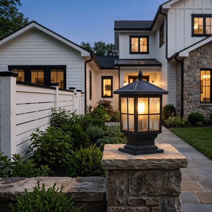 Lavisa - Dual Power Solar and Wired LED Pillar Light with Glass Shade