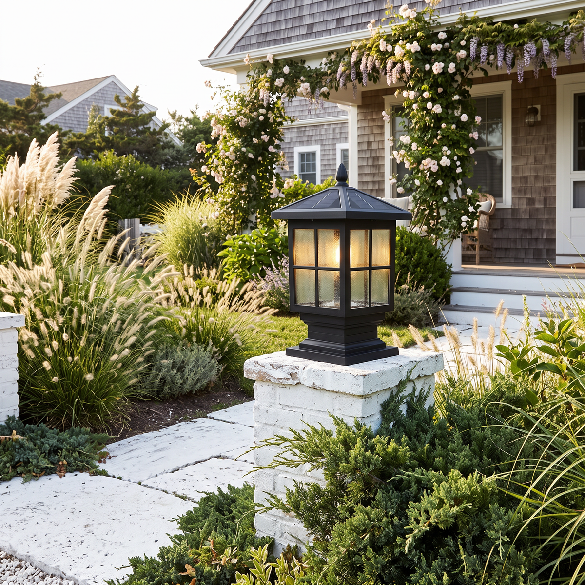 Lavisa - Dual Power Solar and Wired LED Pillar Light with Glass Shade