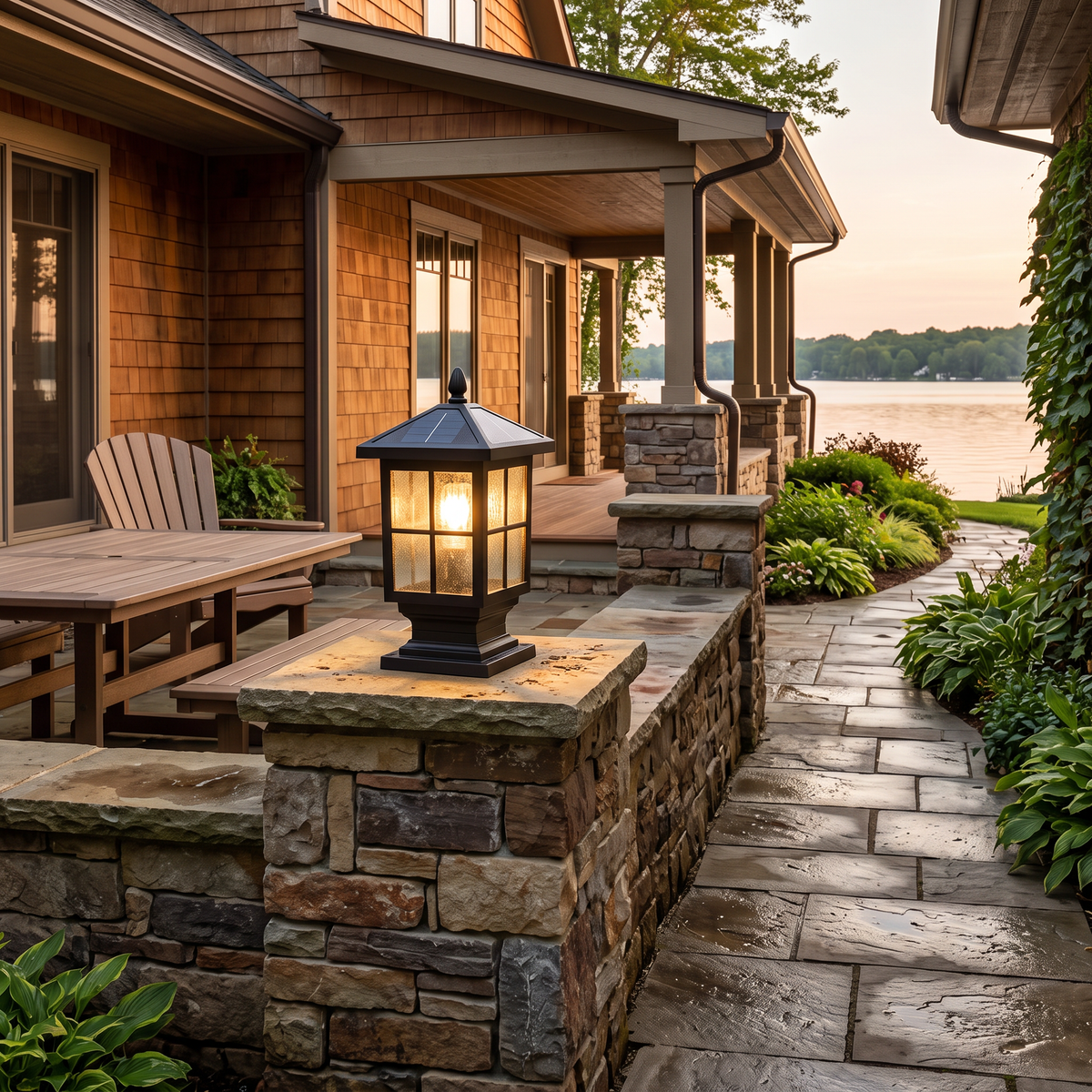 Lavisa - Dual Power Solar and Wired LED Pillar Light with Glass Shade