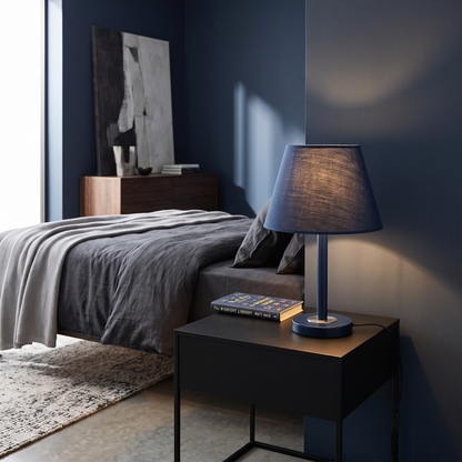 Lavisa - Dark Blue Fabric Shade Table Lamp for Bedroom and Living Room