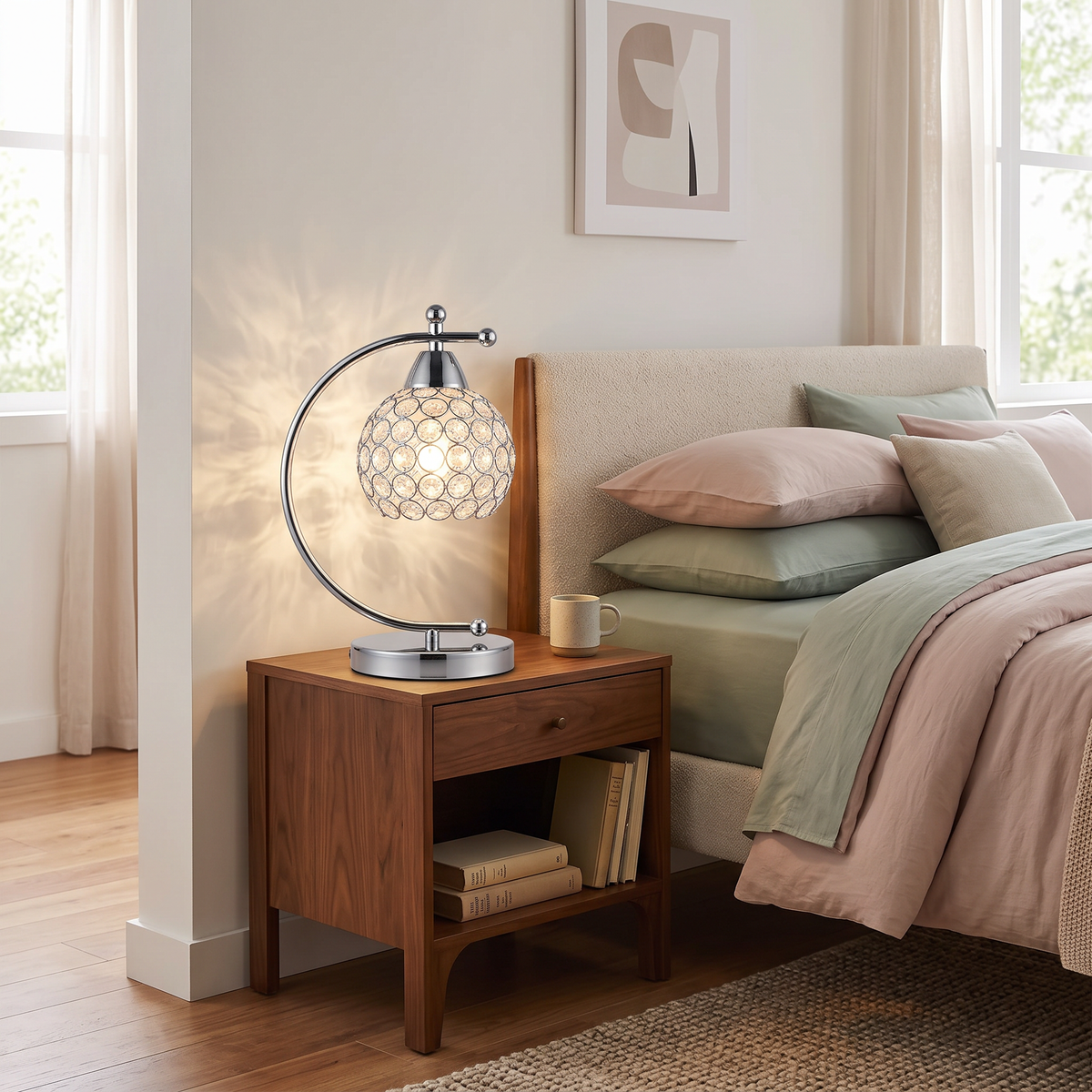 Lavisa - Crystal Table Lamp with Arched Arm and Inline Cord Switch
