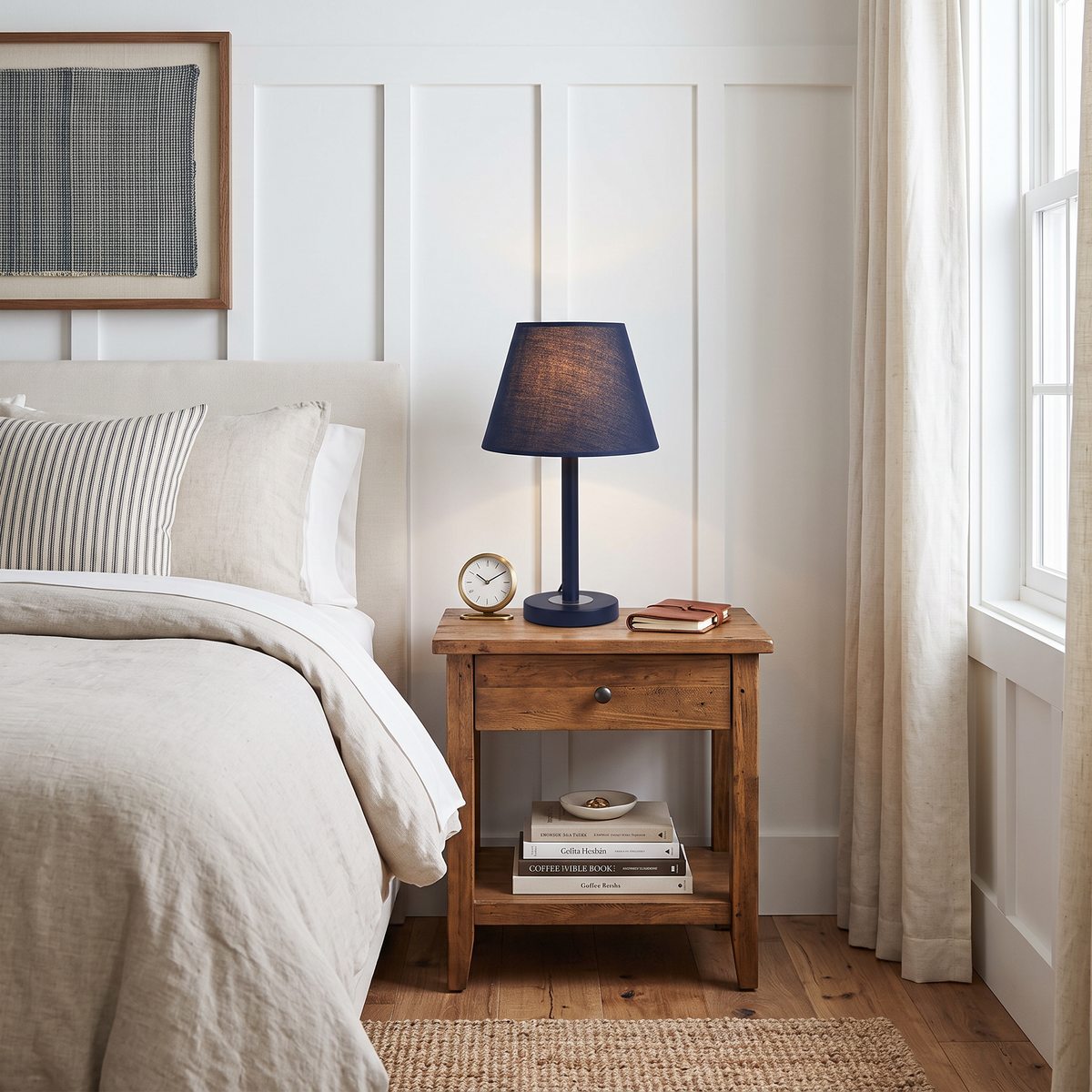 Lavisa - Dark Blue Fabric Shade Table Lamp for Bedroom and Living Room