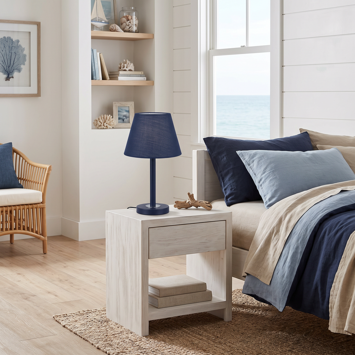 Lavisa - Dark Blue Fabric Shade Table Lamp for Bedroom and Living Room