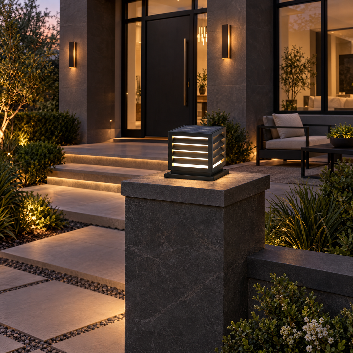 Lavisa - Waterproof Outdoor Pillar Light with Solar and Hardwired Power