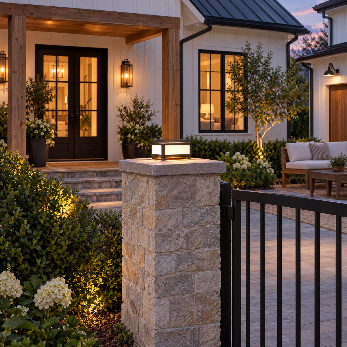 Lavisa - Black Square Pillar Light Solar Or Hardwired LED