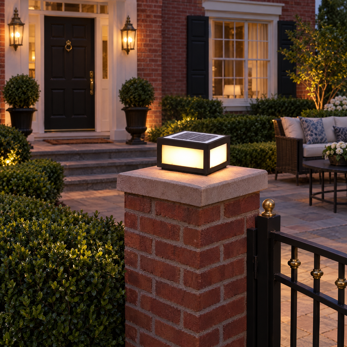 Lavisa - Black Square Pillar Light Solar Or Hardwired LED