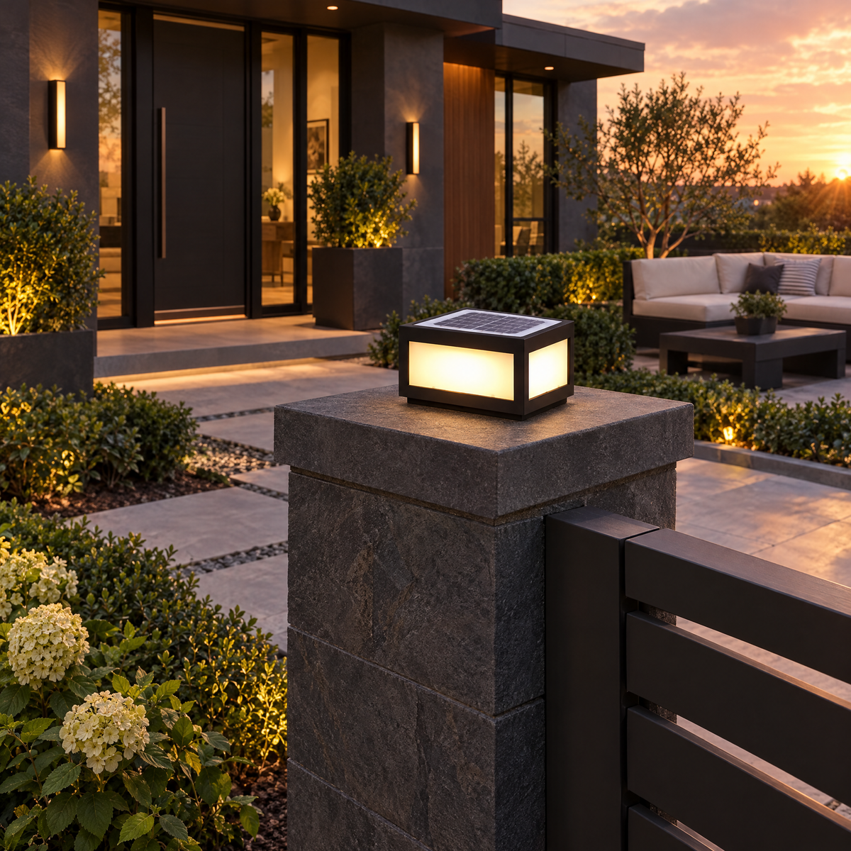 Lavisa - Black Square Pillar Light Solar Or Hardwired LED