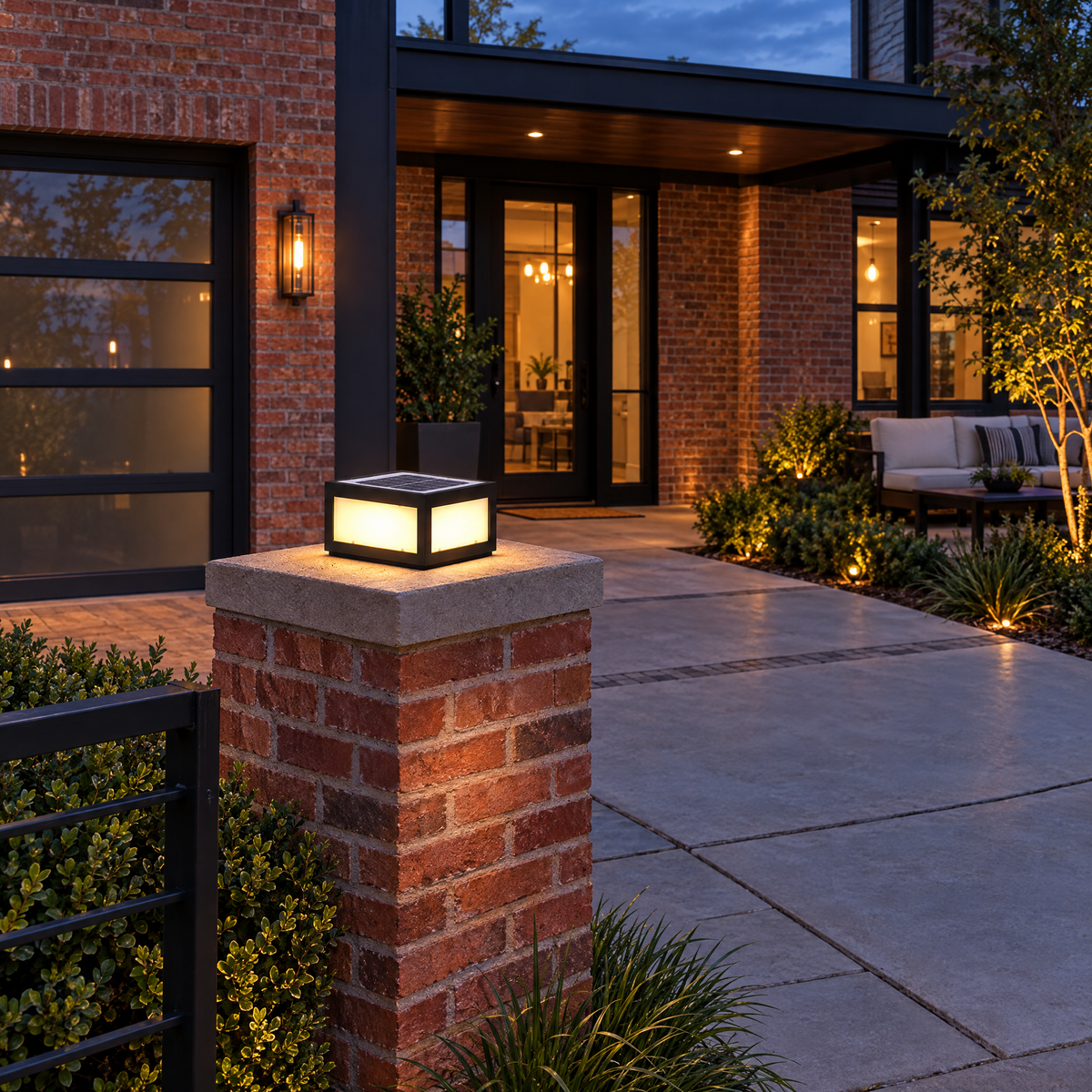 Lavisa - Black Square Pillar Light Solar Or Hardwired LED